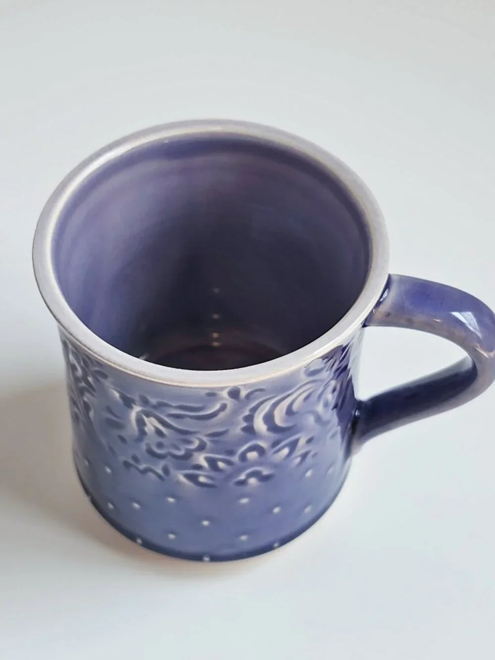 Periwinkle Blue Purple Paisley Embossed Crackle Glaze Ceramic Coffee Mug Cup